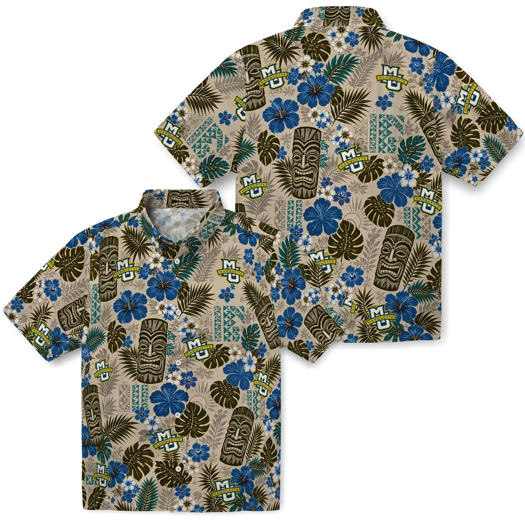 marquette-golden-eagles-hawaiian-shirt-customized-tiki-masks-warm-beige-high-quality.webp
