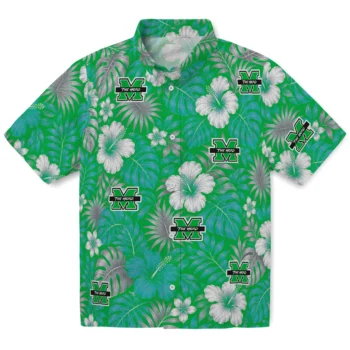 Marshall Thundering Herd Hawaiian Shirt - Hibiscus Monstera Green