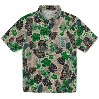 Marshall Thundering Herd Hawaiian Shirt - Tiki Masks Warm Beige