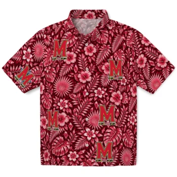 Maryland Terrapins Hawaiian Shirt - Crystal Foliage Red
