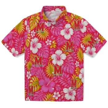 Maryland Terrapins Hawaiian Shirt - Hibiscus Monstera Red