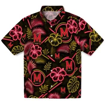 Maryland Terrapins Hawaiian Shirt - Neon Florals Black