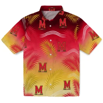 Maryland Terrapins Hawaiian Shirt - Ombre Fronds Red