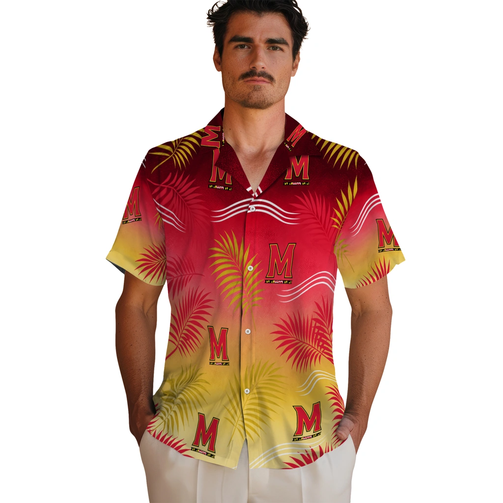 maryland-terrapins-hawaiian-shirt-personalized-ombre-fronds-red-fashion-forward.webp