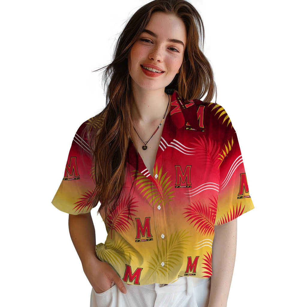 maryland-terrapins-hawaiian-shirt-personalized-ombre-fronds-red-latest-model.webp