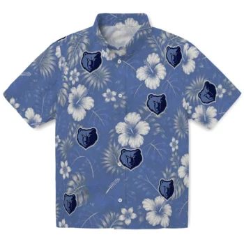 Memphis Grizzlies Hawaiian Shirt - Hibiscus Monstera Blue