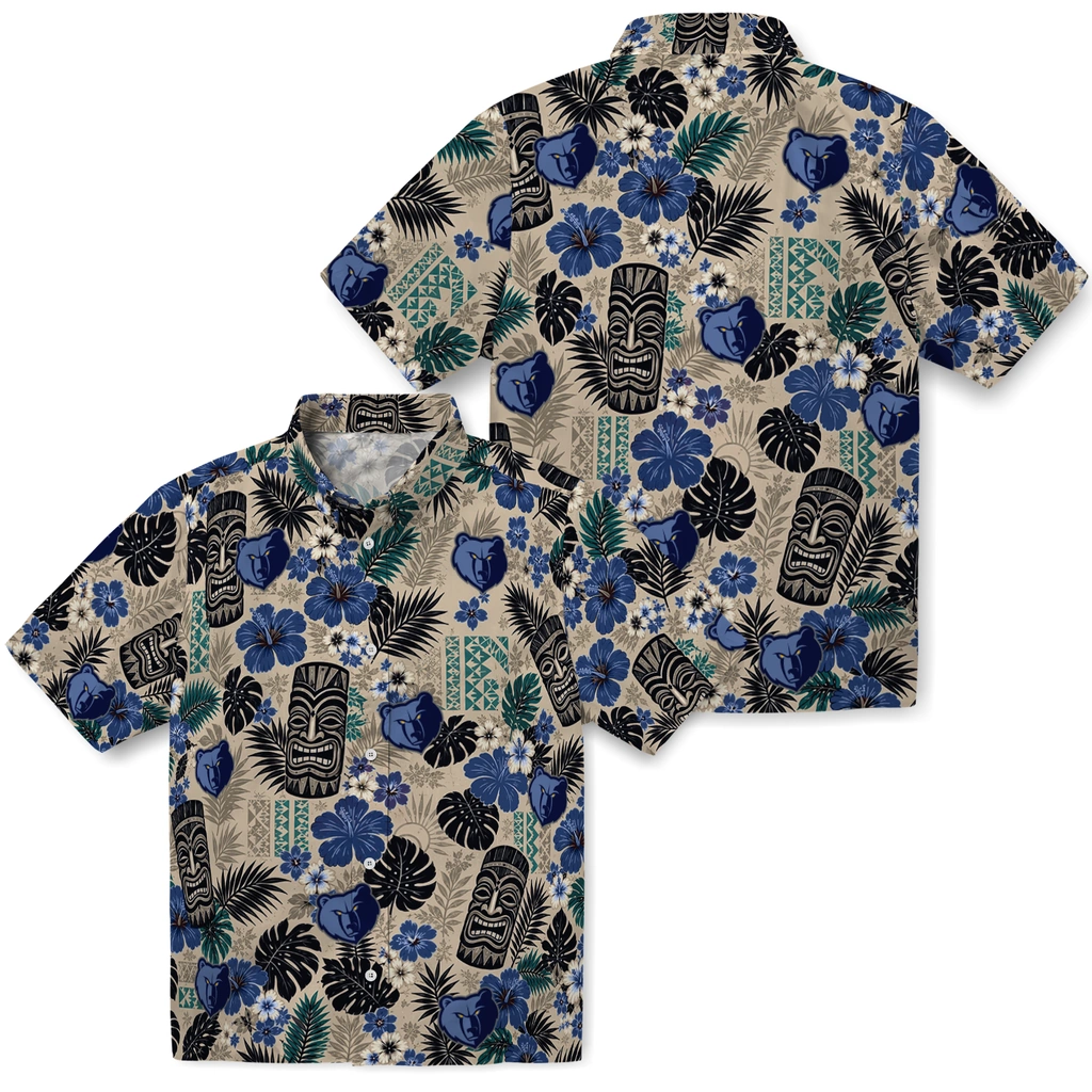 memphis-grizzlies-hawaiian-shirt-custom-tiki-masks-warm-beige-high-quality.webp