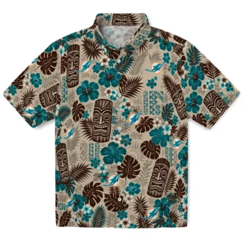 Miami Dolphins Hawaiian Shirt - Tiki Masks Warm Beige