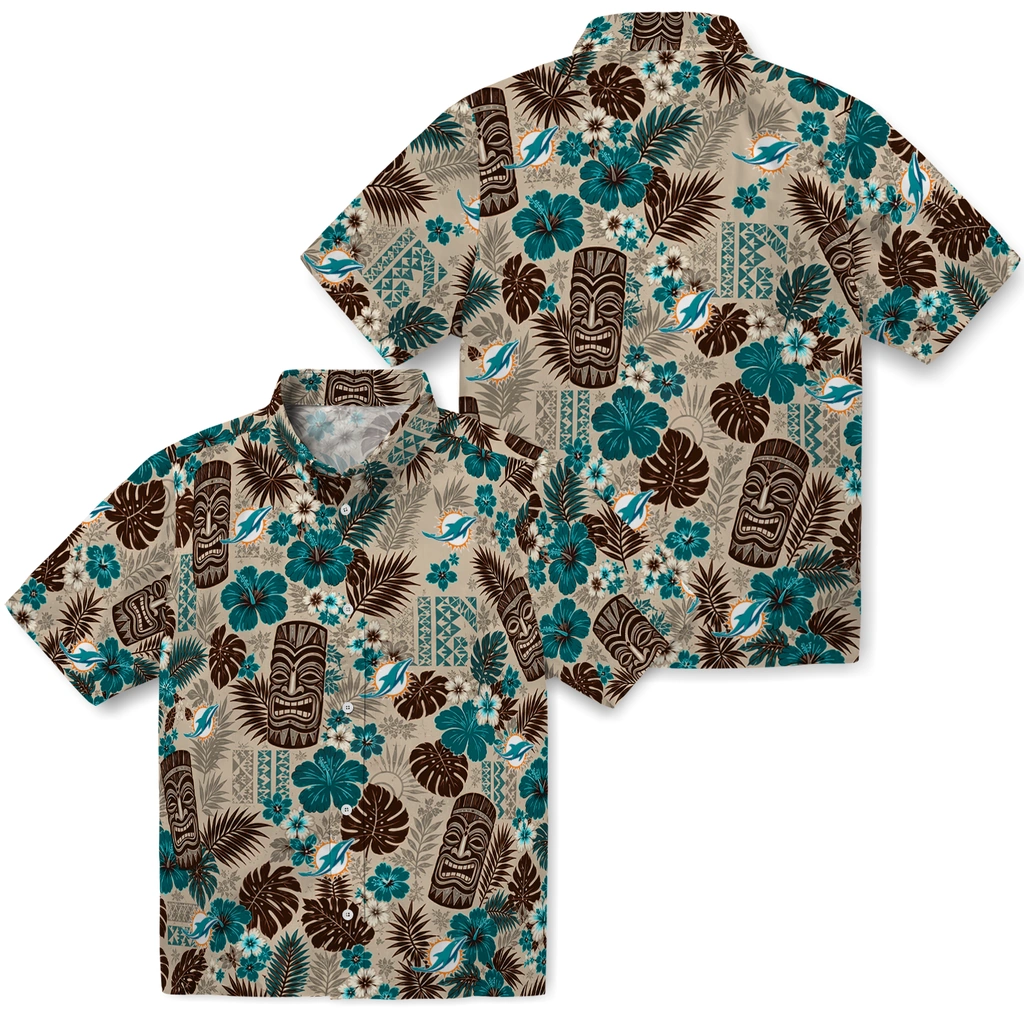 miami-dolphins-hawaiian-shirt-custom-tiki-masks-warm-beige-high-quality.webp