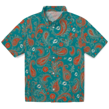 Miami Dolphins Hawaiian Shirt - Paisley Print Aqua