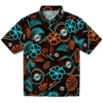 Miami Dolphins Hawaiian Shirt - Neon Florals Black