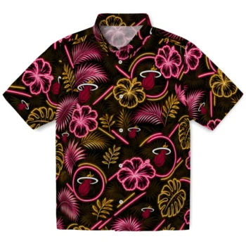 Miami Heat Hawaiian Shirt - Neon Florals Black
