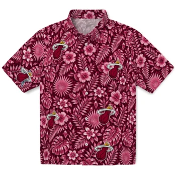 Miami Heat Hawaiian Shirt - Crystal Foliage Red
