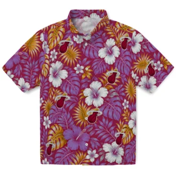 Miami Heat Hawaiian Shirt - Hibiscus Monstera Red