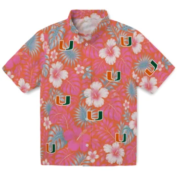 Miami Hurricanes Hawaiian Shirt - Hibiscus Monstera Orange