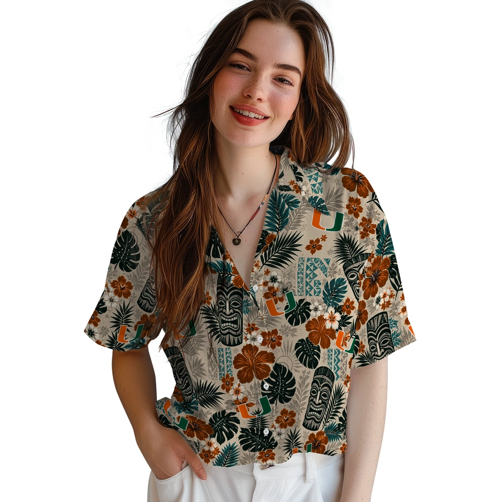 miami-hurricanes-hawaiian-shirt-custom-tiki-masks-warm-beige-latest-model.webp