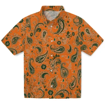 Miami Hurricanes Hawaiian Shirt - Paisley Print Orange