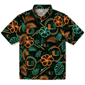 Miami Hurricanes Hawaiian Shirt - Neon Florals Black