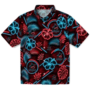 Miami Marlins Hawaiian Shirt - Neon Florals Black