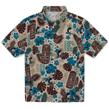 Miami Marlins Hawaiian Shirt - Tiki Masks Warm Beige