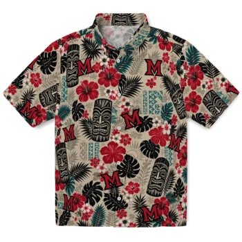 Miami RedHawks Hawaiian Shirt - Tiki Masks Warm Beige