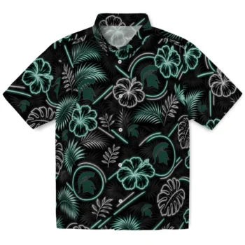 Michigan State Spartans Hawaiian Shirt - Neon Florals Black