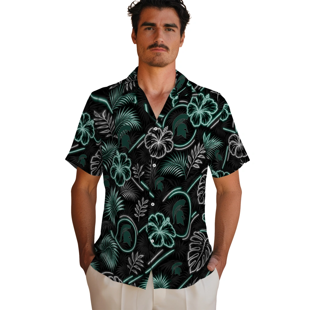 michigan-state-spartans-hawaiian-shirt-custom-neon-florals-black-fashion-forward.webp