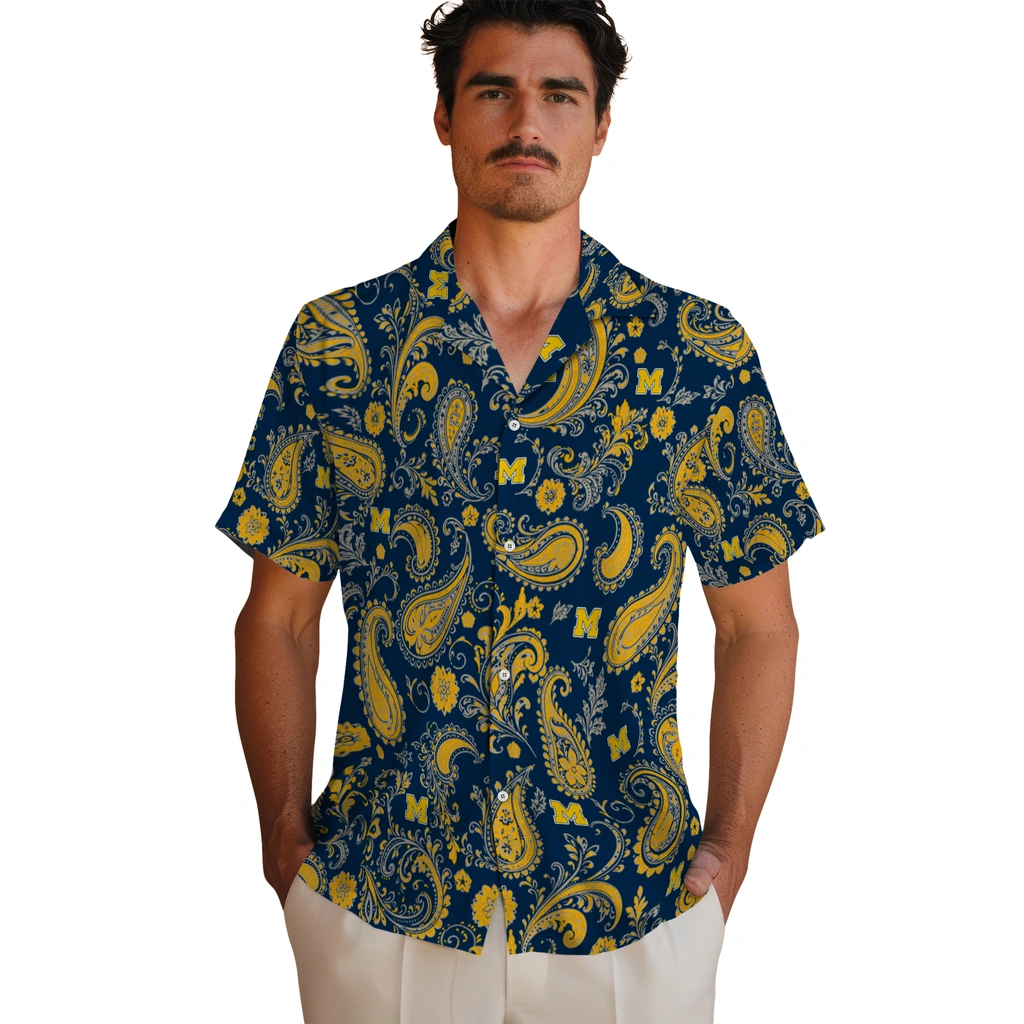 michigan-wolverines-hawaiian-shirt-custom-paisley-print-blue-fashion-forward.webp