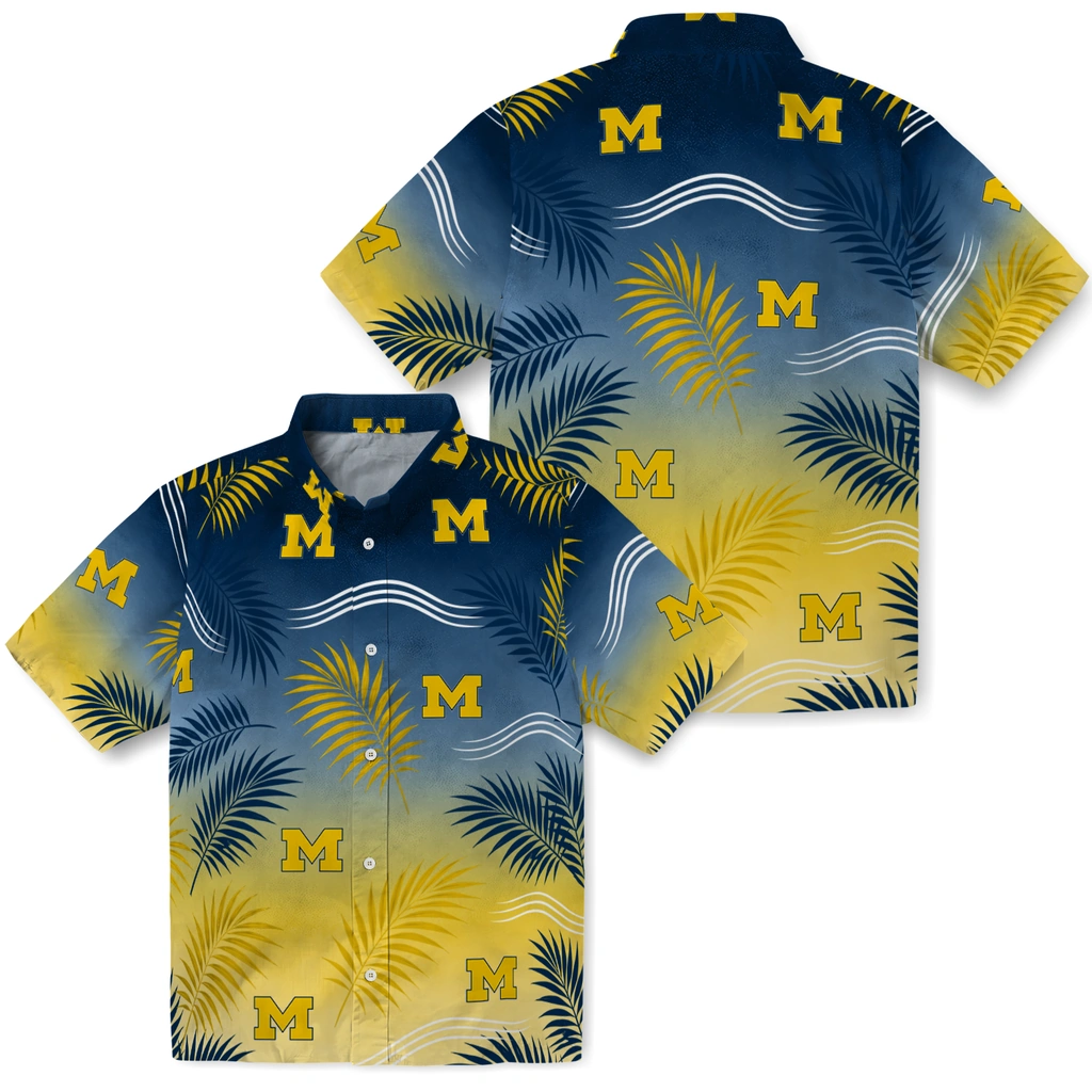 michigan-wolverines-hawaiian-shirt-customized-ombre-fronds-blue-high-quality.webp