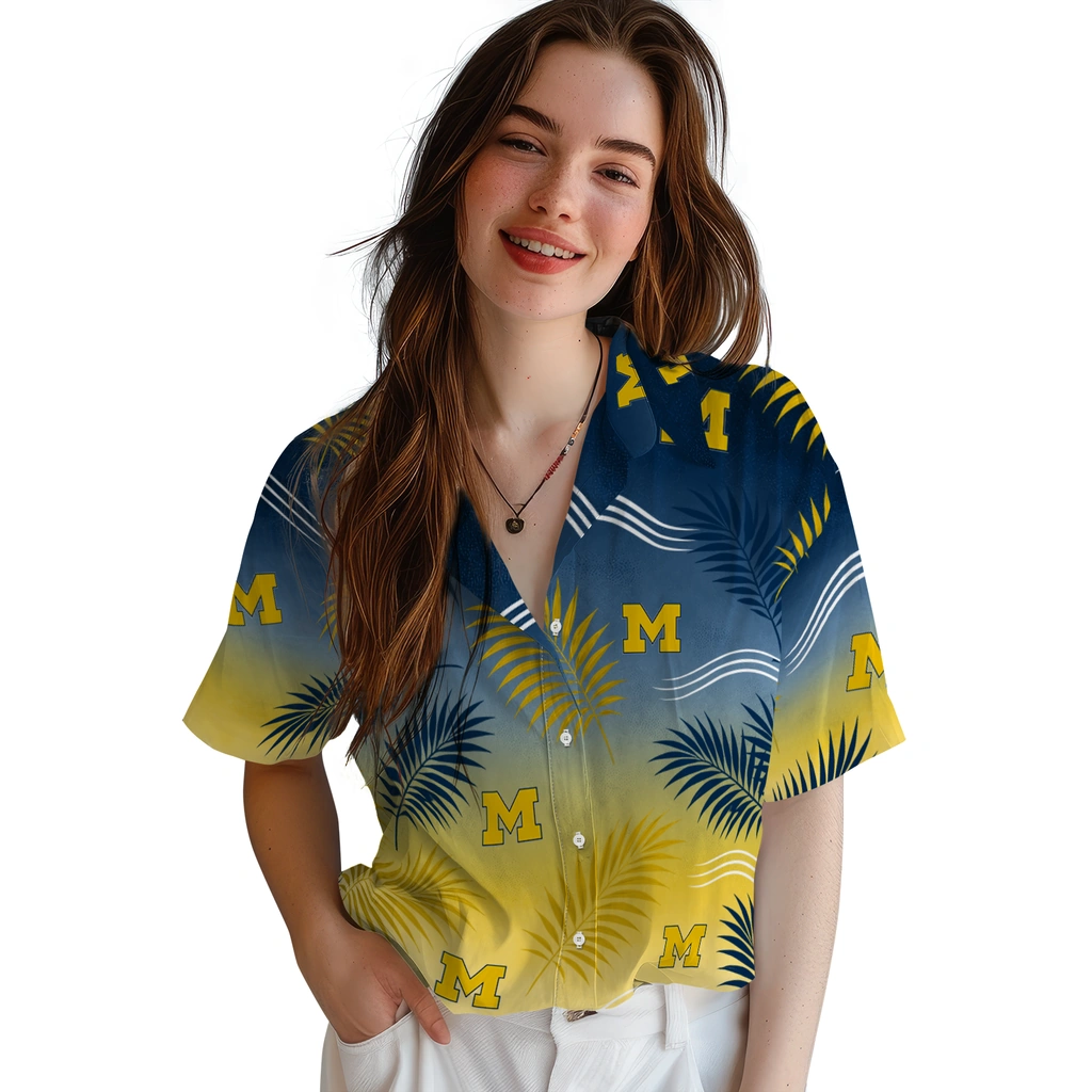 michigan-wolverines-hawaiian-shirt-customized-ombre-fronds-blue-latest-model.webp