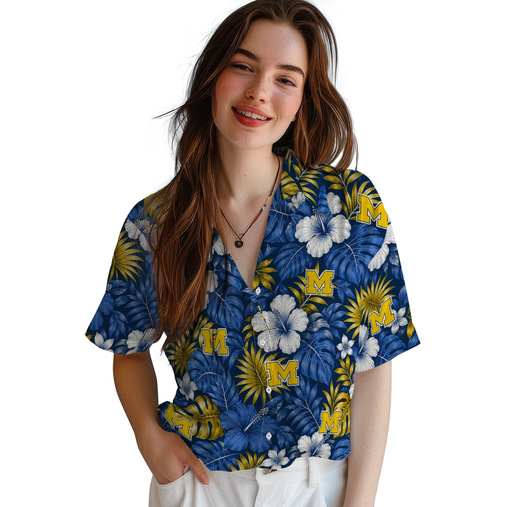 michigan-wolverines-hawaiian-shirt-personalized-hibiscus-monstera-blue-latest-model.webp