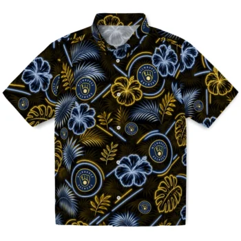 Milwaukee Brewers Hawaiian Shirt - Neon Florals Black