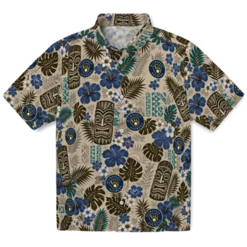 Milwaukee Brewers Hawaiian Shirt - Tiki Masks Warm Beige