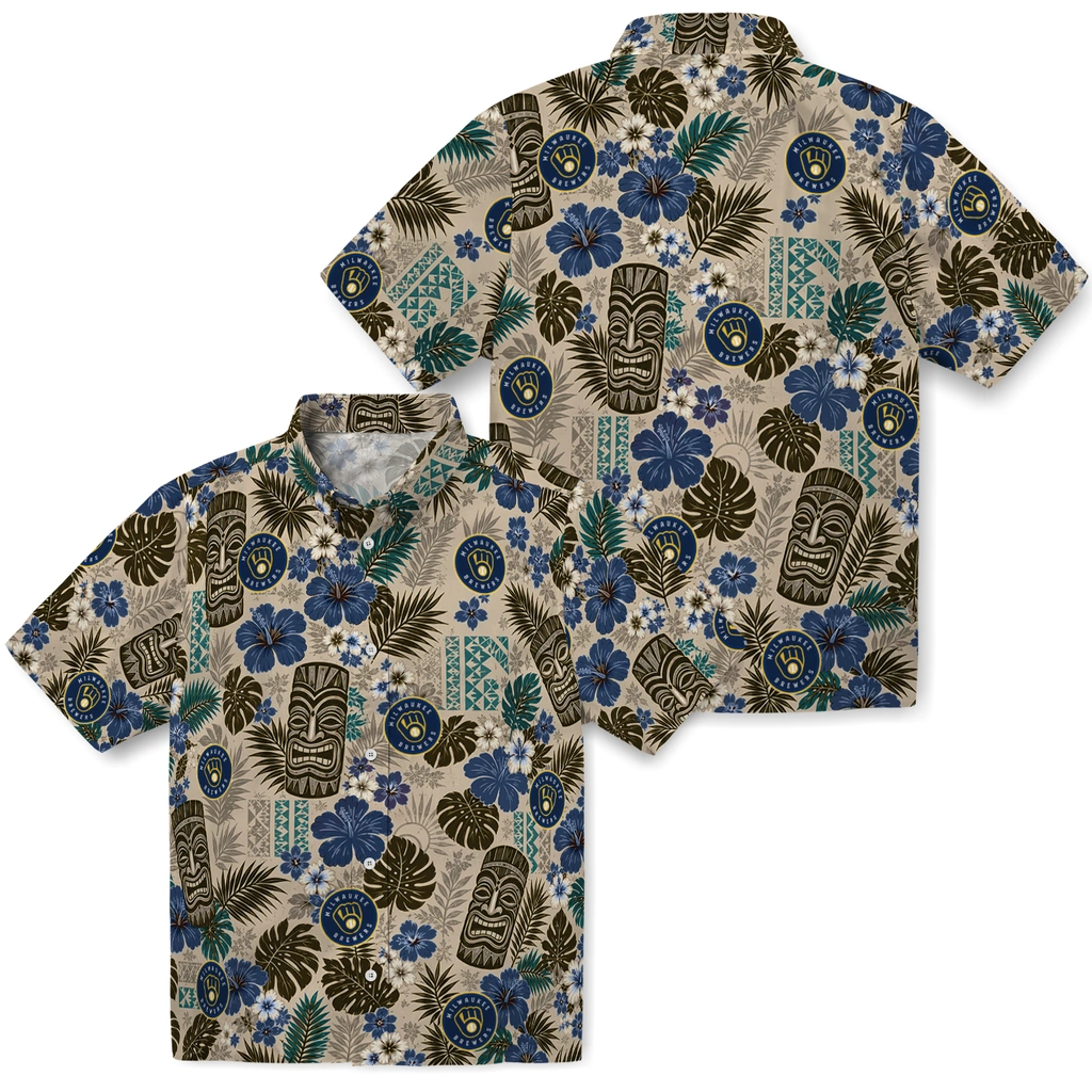 milwaukee-brewers-hawaiian-shirt-personalized-tiki-masks-warm-beige-high-quality.webp