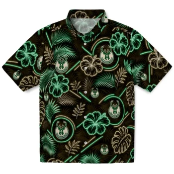 Milwaukee Bucks Hawaiian Shirt - Neon Florals Black