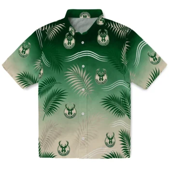 Milwaukee Bucks Hawaiian Shirt - Ombre Fronds Green