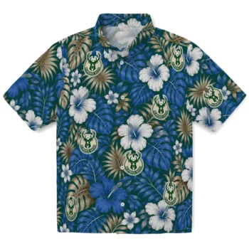 Milwaukee Bucks Hawaiian Shirt - Hibiscus Monstera Green