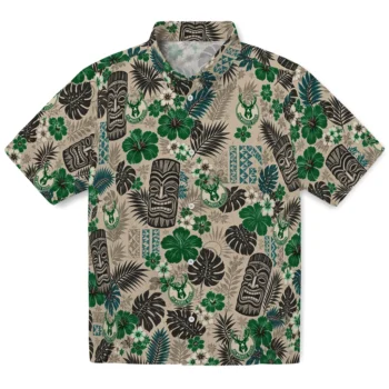 Milwaukee Bucks Hawaiian Shirt - Tiki Masks Warm Beige