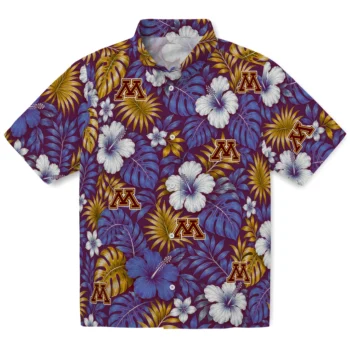 Minnesota Golden Gophers Hawaiian Shirt - Hibiscus Monstera Maroon