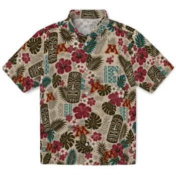Minnesota Golden Gophers Hawaiian Shirt - Tiki Masks Warm Beige