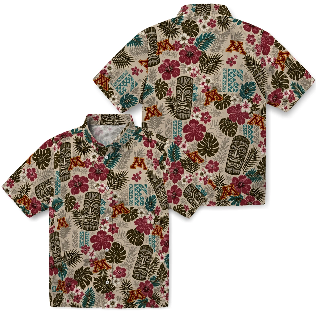 minnesota-golden-gophers-hawaiian-shirt-custom-tiki-masks-warm-beige-high-quality.webp