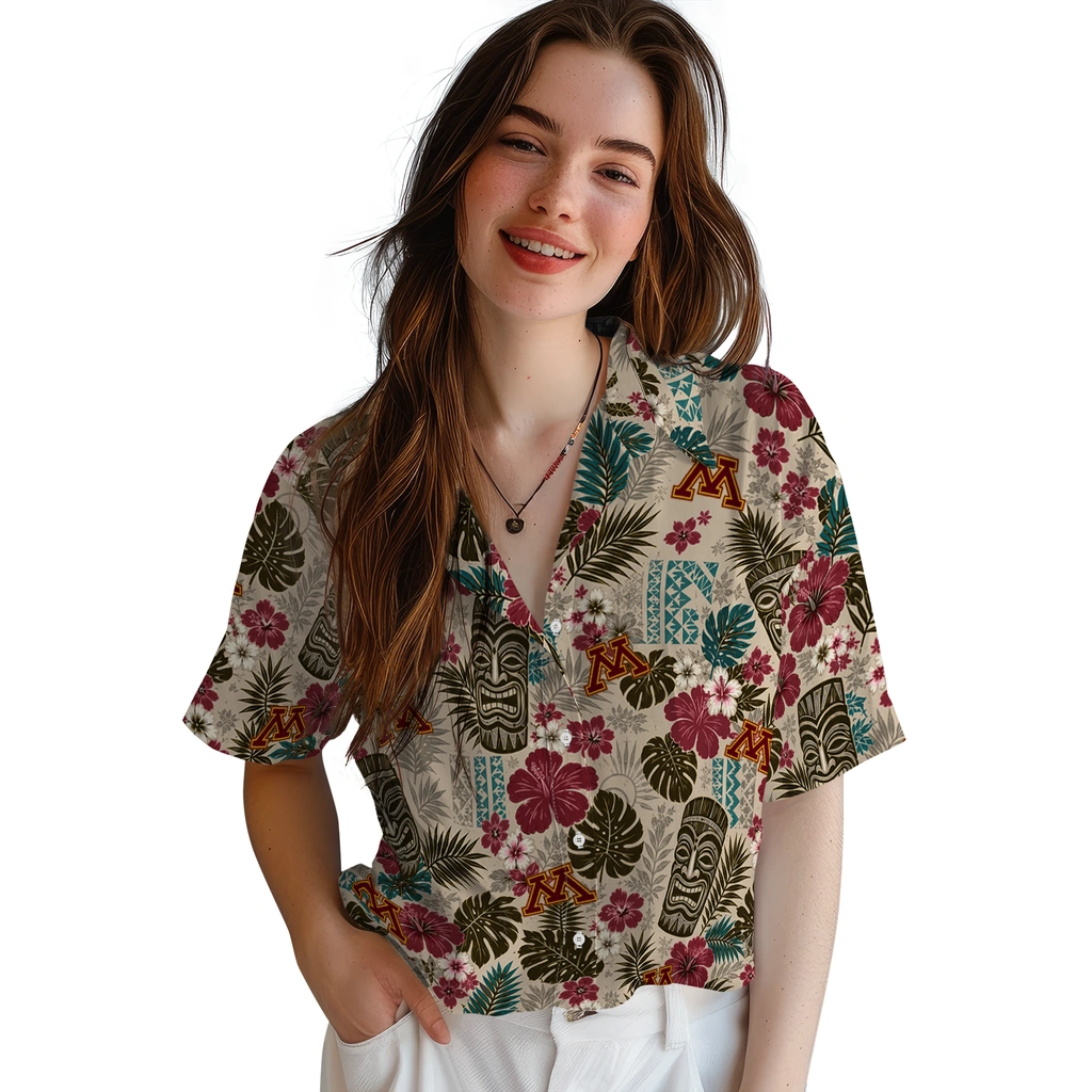 minnesota-golden-gophers-hawaiian-shirt-custom-tiki-masks-warm-beige-latest-model.webp