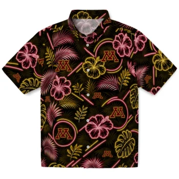 Minnesota Golden Gophers Hawaiian Shirt - Neon Florals Black