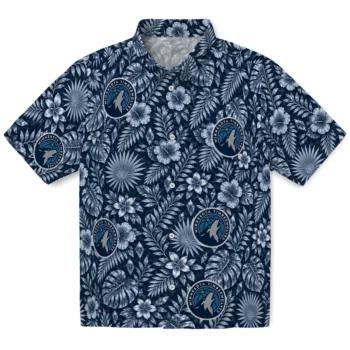 Minnesota Timberwolves Hawaiian Shirt - Crystal Foliage Midnight Blue