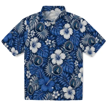 Minnesota Timberwolves Hawaiian Shirt - Hibiscus Monstera Midnight Blue
