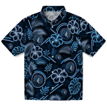 Minnesota Timberwolves Hawaiian Shirt - Neon Florals Black