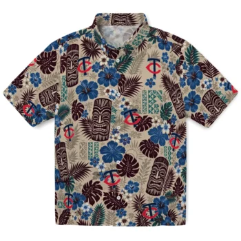 Minnesota Twins Hawaiian Shirt - Tiki Masks Warm Beige