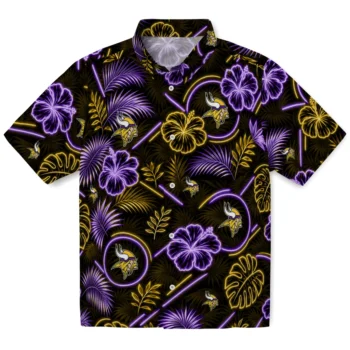 Minnesota Vikings Hawaiian Shirt - Neon Florals Black