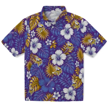 Minnesota Vikings Hawaiian Shirt - Hibiscus Monstera Purple