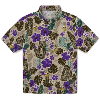 Minnesota Vikings Hawaiian Shirt - Tiki Masks Warm Beige